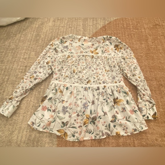 Anthropologie Ginevra Lace Babydoll Blouse Petite Large Lacey Top Floral Peplum - Picture 9 of 10